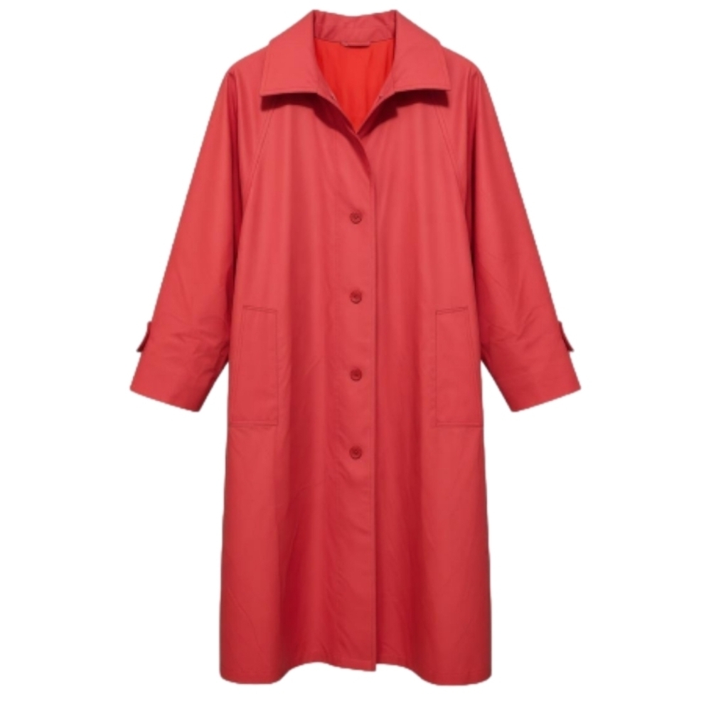 Vintage London Fog Maincoat Coral Red Long Raincoat Women's L Made USA